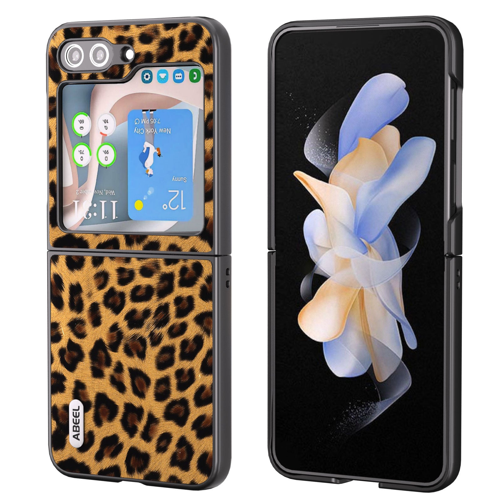 ABEEL For Samsung Galaxy Z Flip5 5G Leopard Pattern Phone Case PU Leather PC Back Shell ABEEL For Samsung Galaxy Z Flip5 5G Leopard Pattern Phone Case PU Leather PC Back Shell